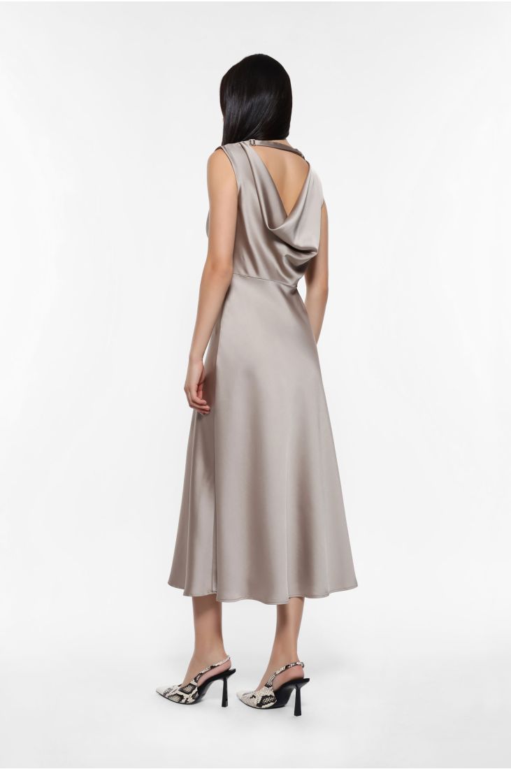 Sleeveless dress with asymmetrical neckline