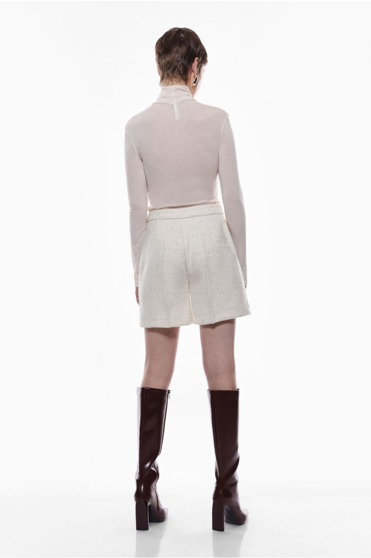 High-waisted tweed-effect shorts