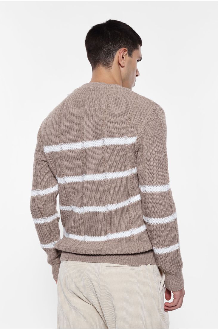 Striped sweater with ribbed distressed effect