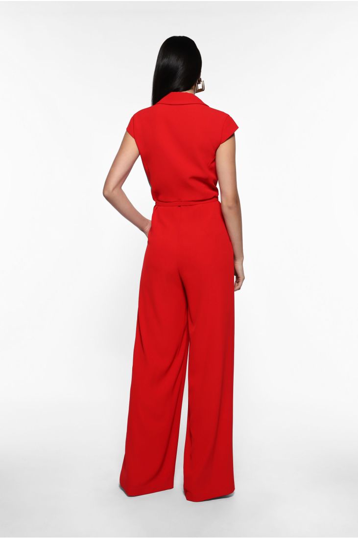 Jumpsuit with v-neck and belt