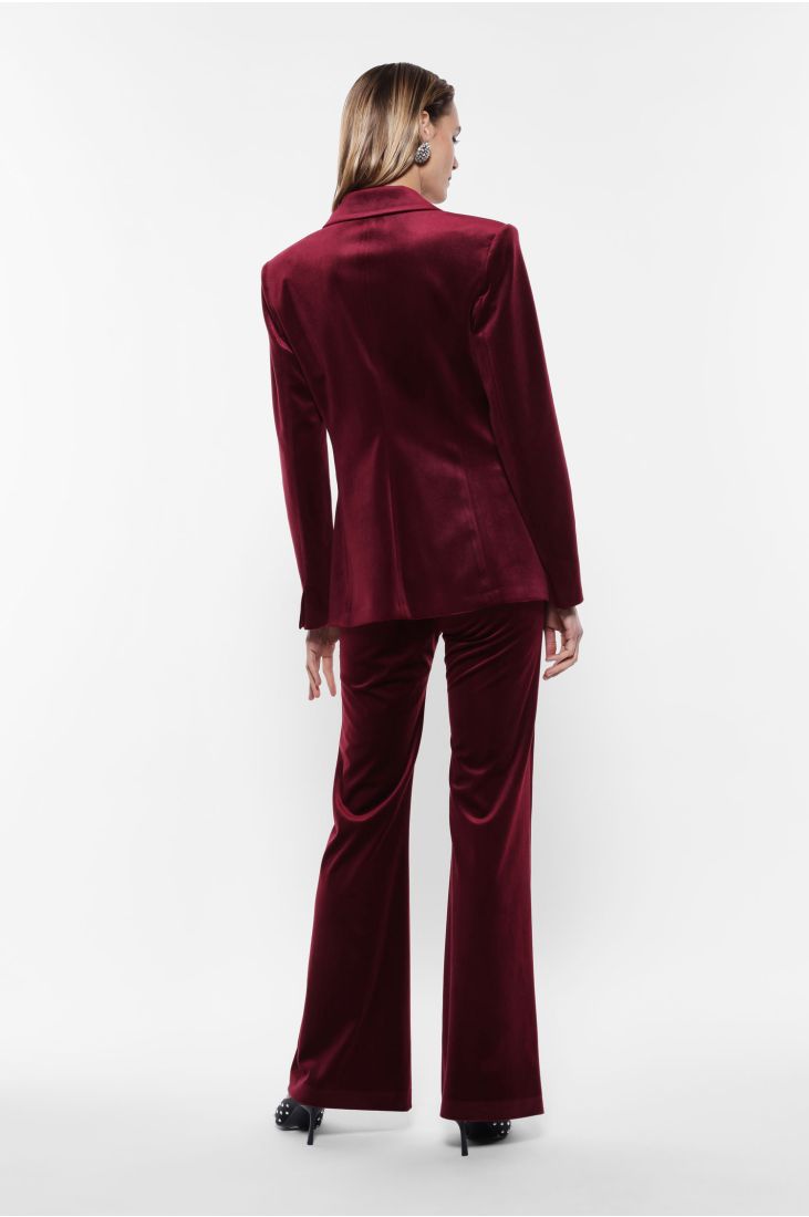 High-waist velvet-effect flared trousers