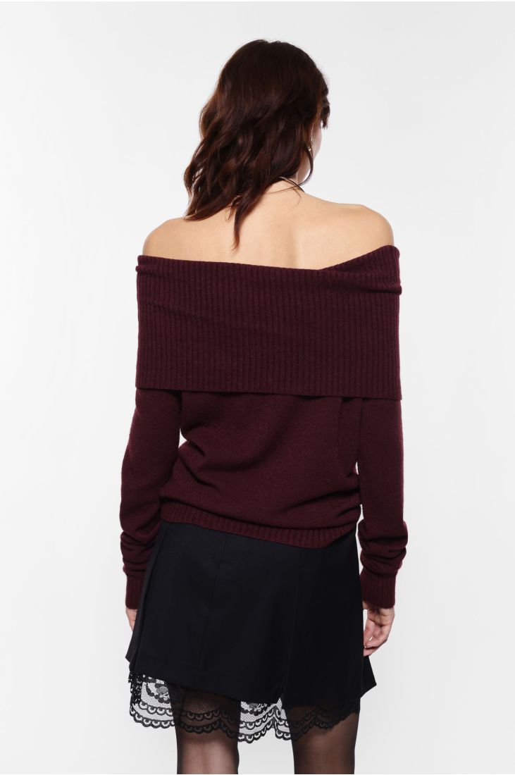 Sweater with ribbed bardot neckline