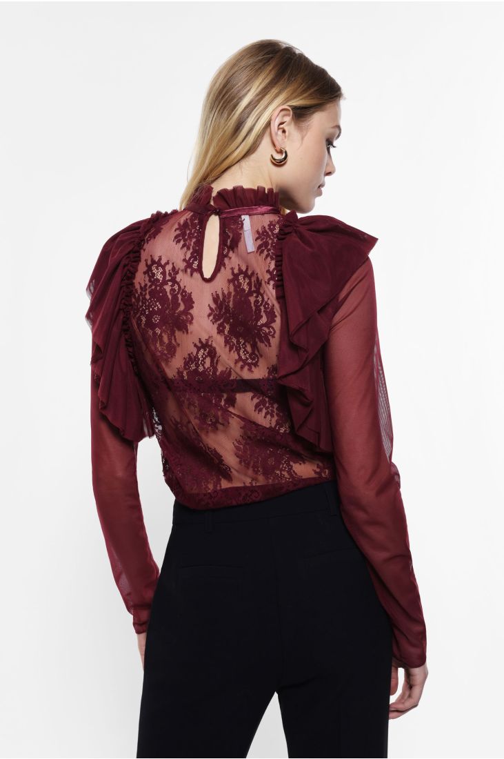 Shirt with sheer panels and embroidered details