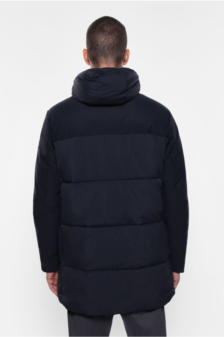 Long quilted jacket hooded with zip