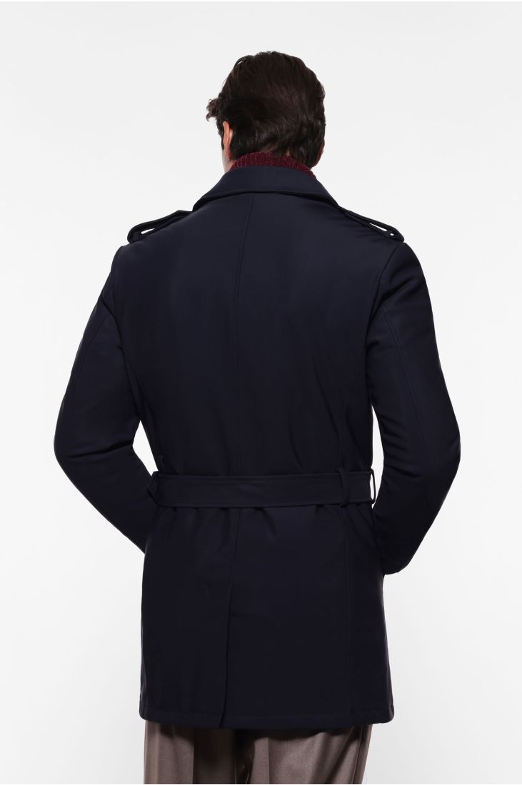 Short trench coat with double-breasted closure