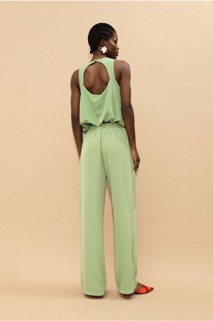 Solid color palazzo pants with elastic waist