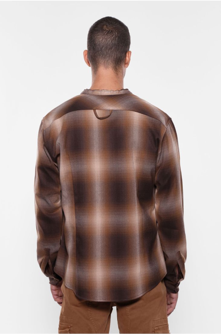 Checkered long sleeve shirt with mao collar