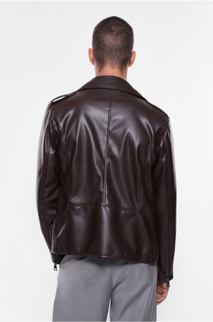 Faux leather jacket with front zipper