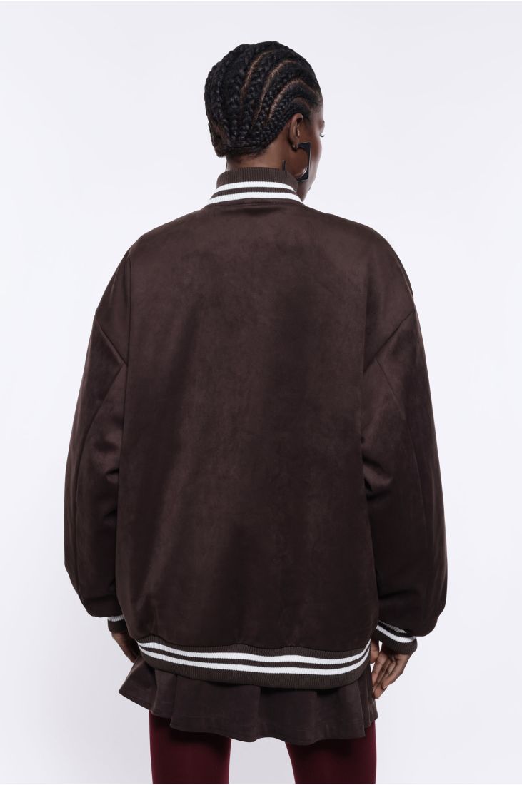 Suede-effect bomber jacket with button closure