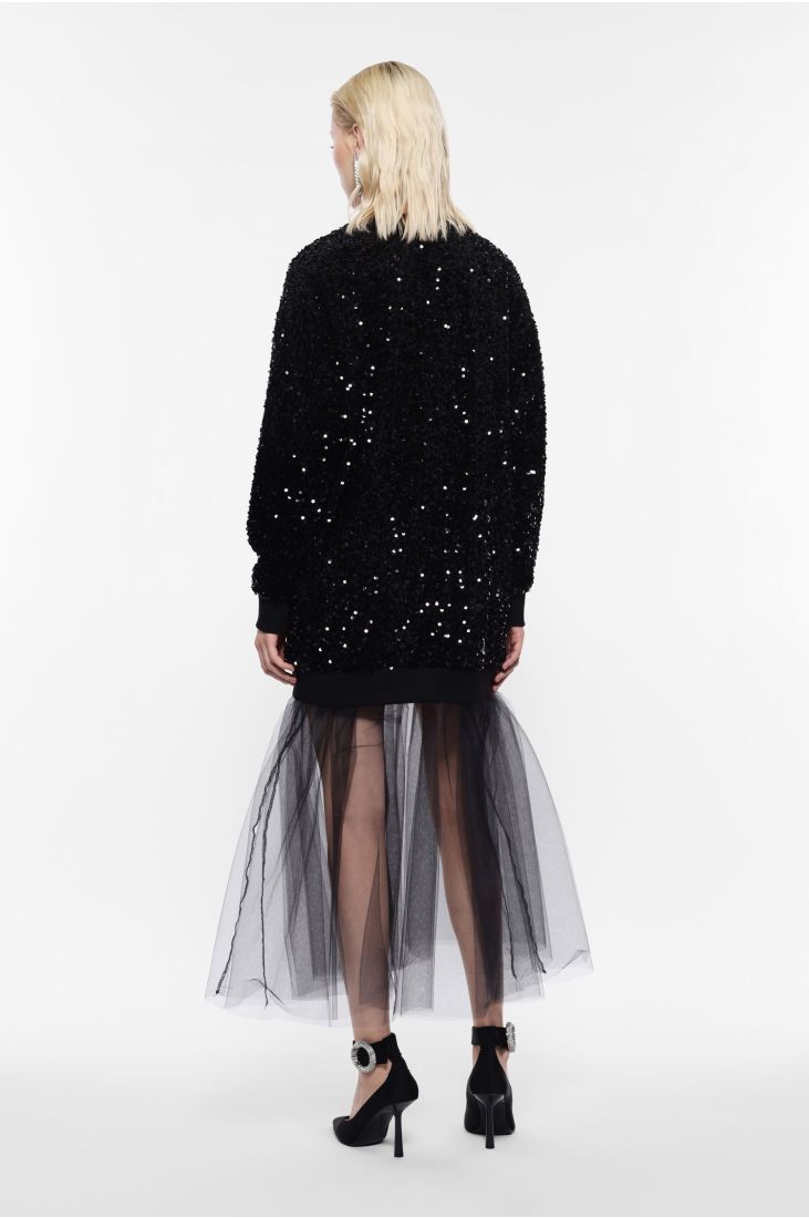 Sequin sweatshirt dress with tulle skirt