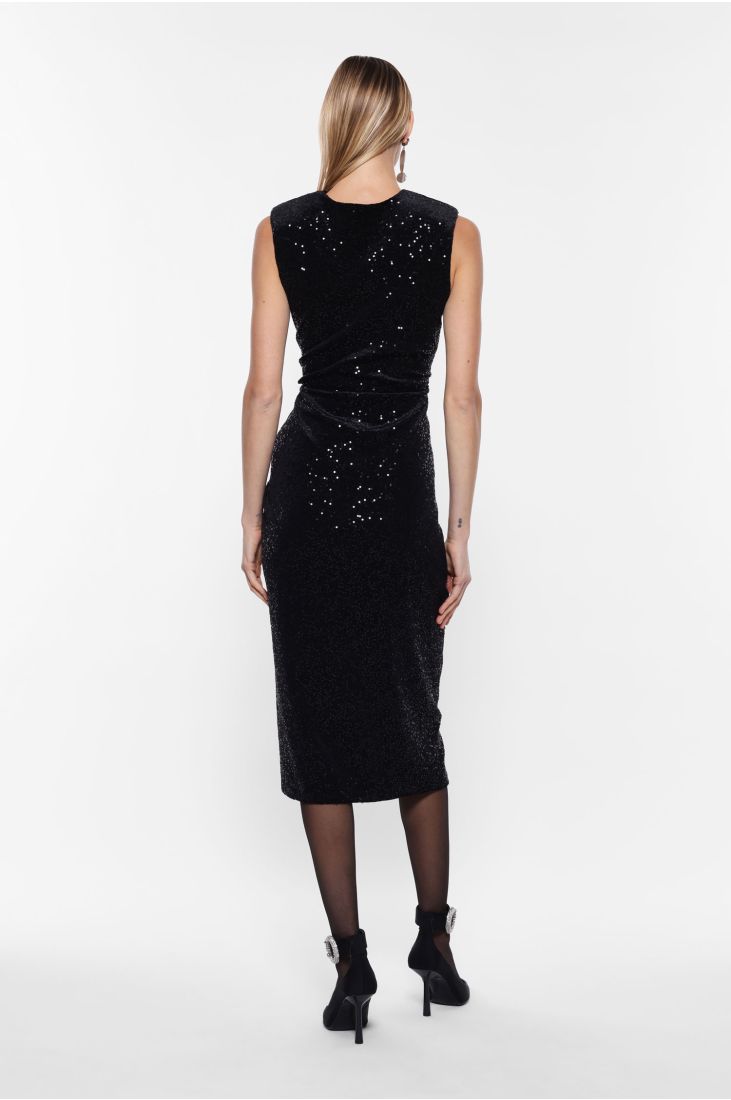 Velvet effect crossover midi dress with sequins