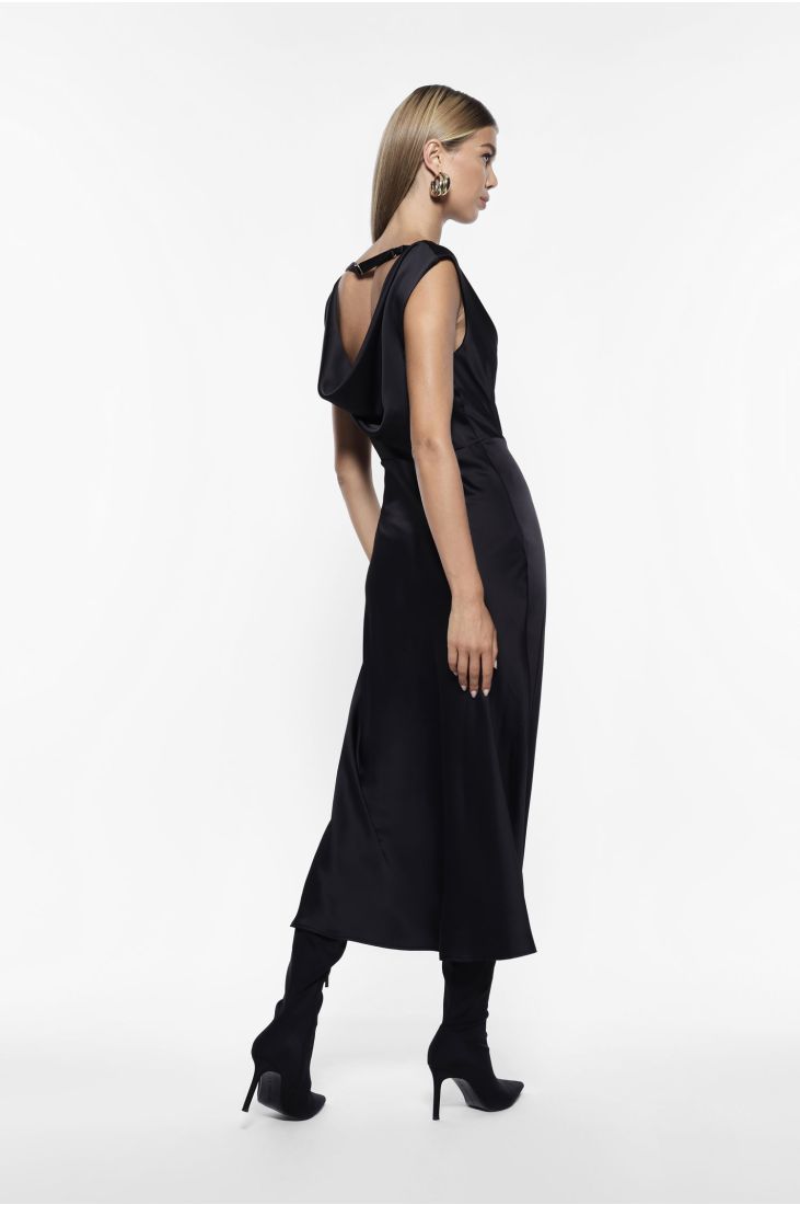 Sleeveless dress with asymmetrical neckline