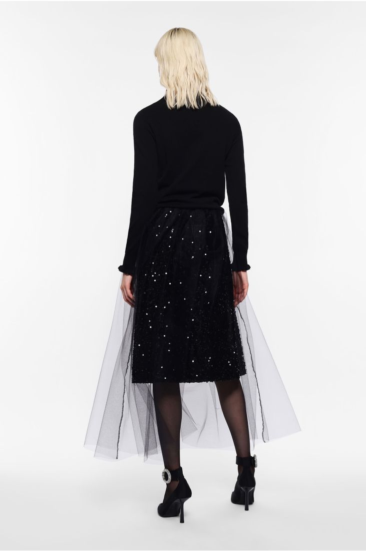 Midi skirt with tulle and sequins