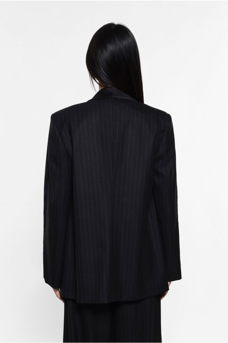 Double-breasted pinstripe blazer with sleeve slit