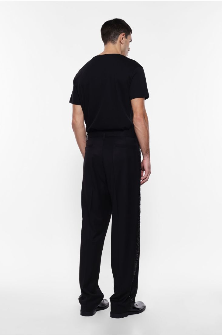 Regular-fit trousers with sequined side band