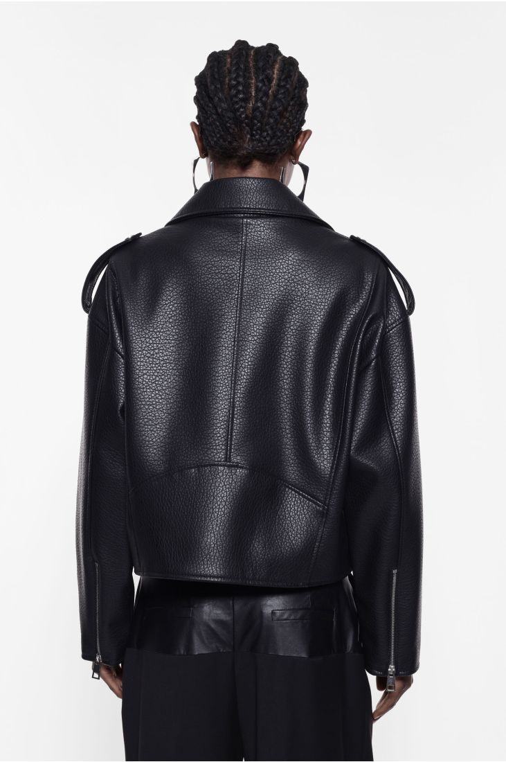 Faux leather biker jacket with asymmetric zip