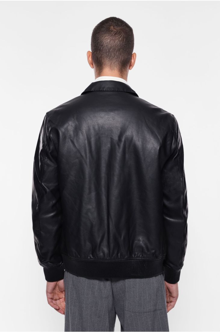 Faux leather jacket with collar, zip and pockets