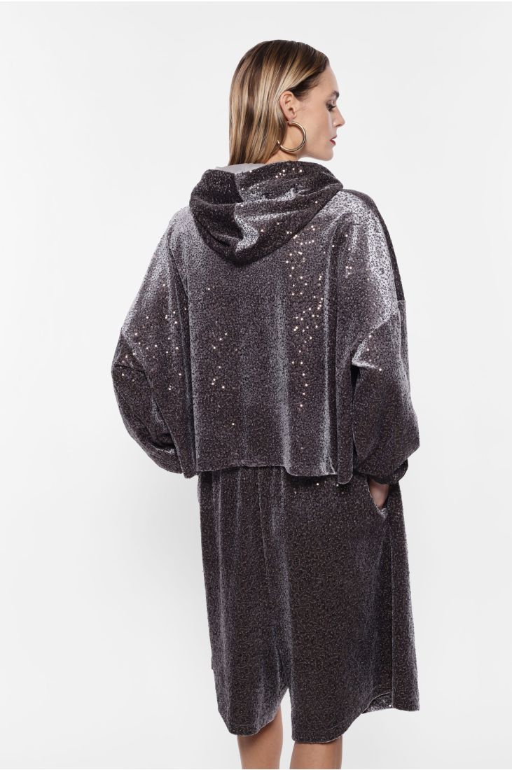 Velvet effect hoodie with sequins