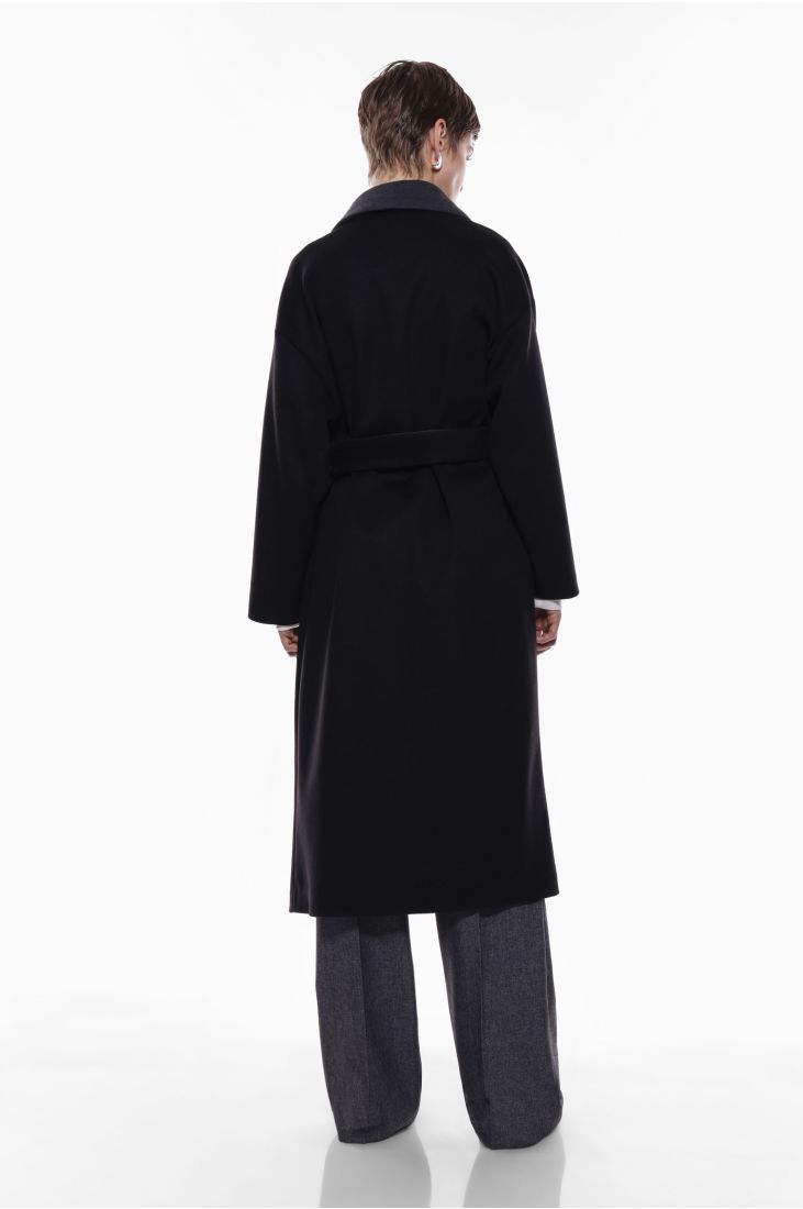 Long coat with waist belt