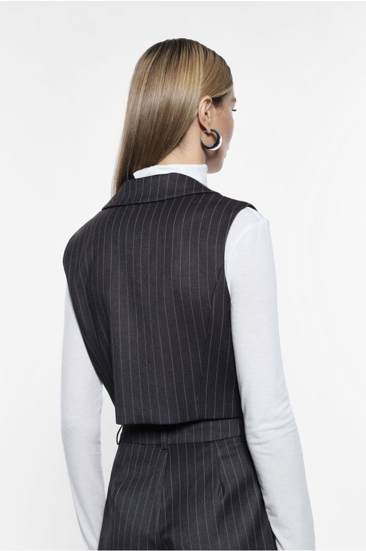 Pinstriped vest with bottoned-up insert