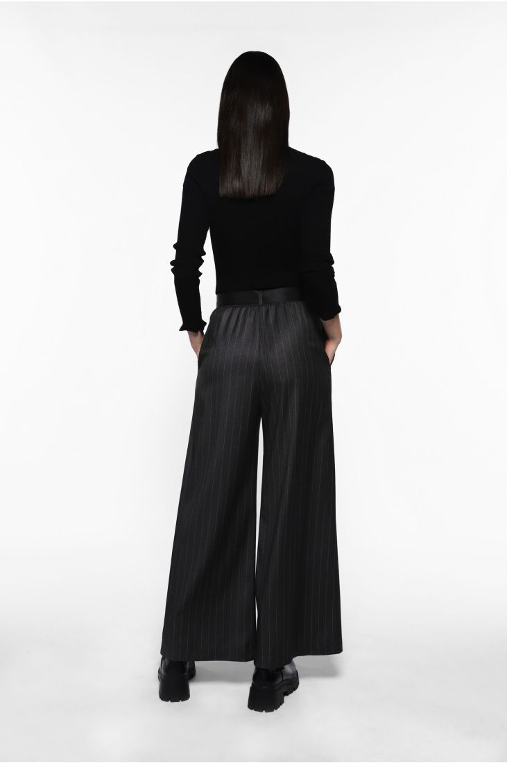 Pinstriped palazzo trousers with logo belt