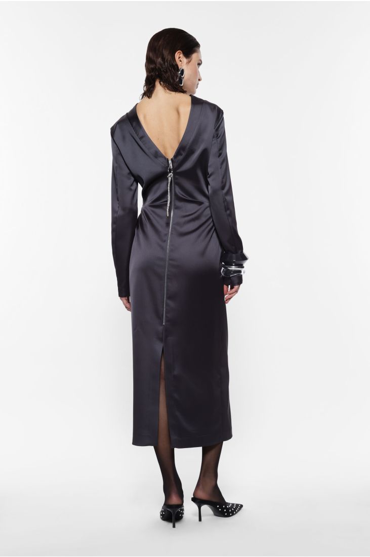 Mid-length draped dress with long sleeves