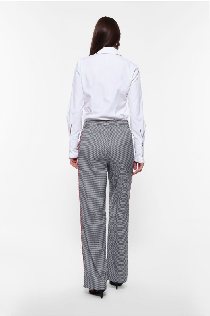 Wide houndstooth trousers with side piping