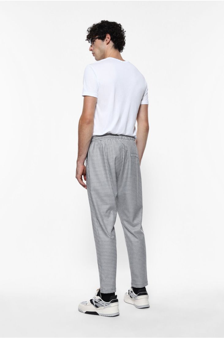 Microcheck trousers with drawstring