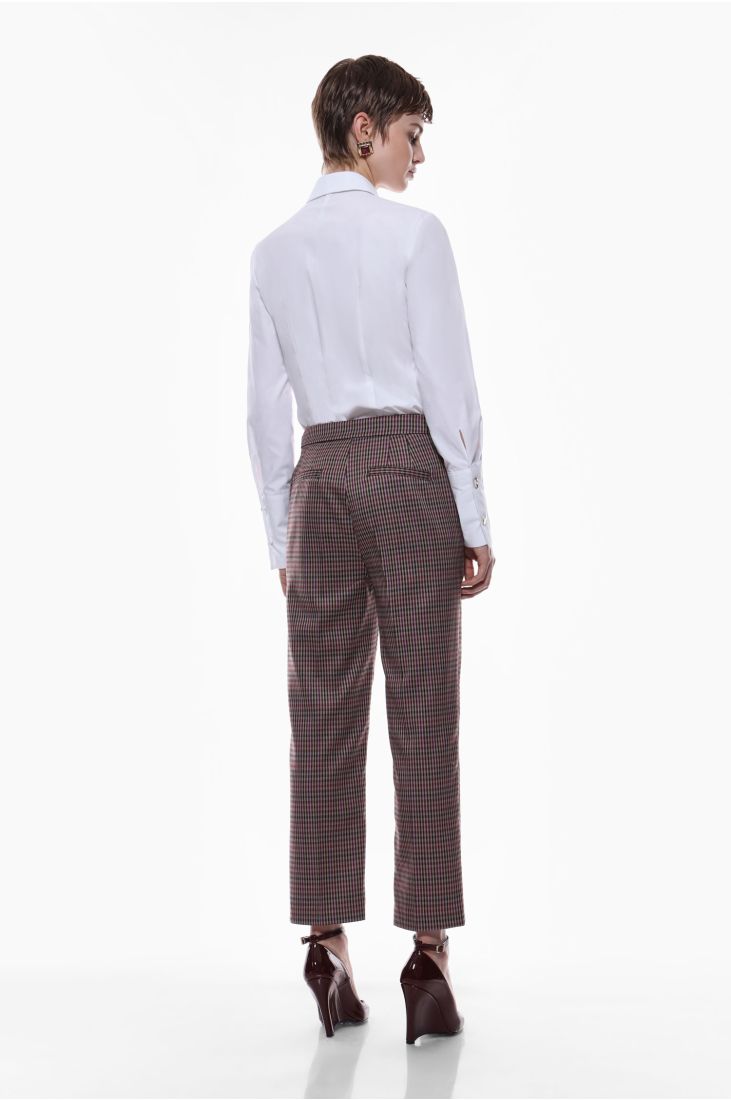 High-waisted slim-fit houndstooth trousers