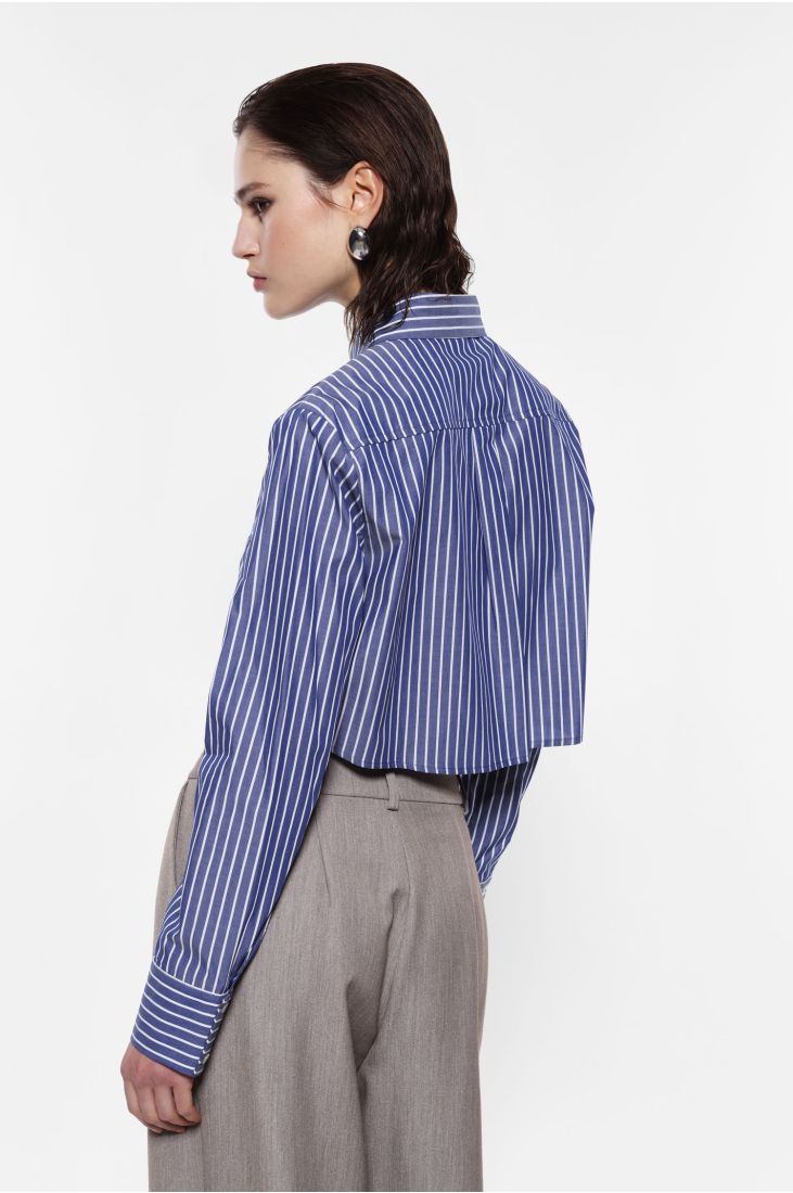 Striped cropped shirt with classic collar