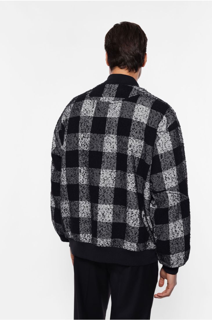 Checkered bomber jacket with zipper closure