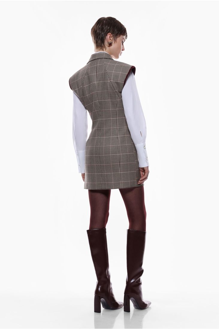 Short double-breasted checked vest dress