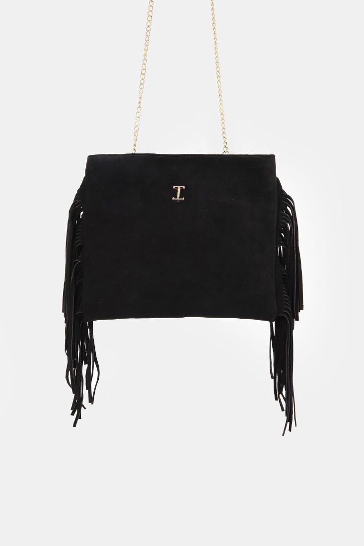 Leather bag with fringes and gold chain